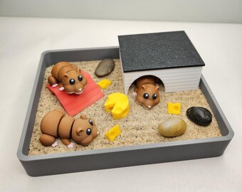 Hamster Zen Garden Miniature Desk Decor | Stress Relief Office Accessory Gift