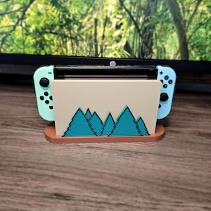 Copertura per dock Nintendo Switch con base - Decorazione da scrivania con motivo a pino e bosco - Compatibile con console originali e OLED