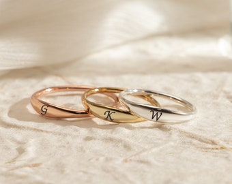 Custom Dainty Initial Name Ring, Engraved Skinny Name Ring, PersonalizedStackable Rings, Anniversary Gift For Her, Custom Minimalist Ring