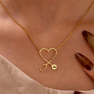 14K Gold Personalized Stethoscope Name Necklace,Custom Stethoscope Necklace,Doctor Gifts,Nurse Gifts,Birthday Gifts for Sister,Gifts for Her