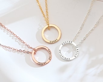 Collier prénom cercle personnalisé, collier prénom gravé personnalisé, bijoux faits main, cadeau de fête des mères pour elle, cadeau d'anniversaire pour couple