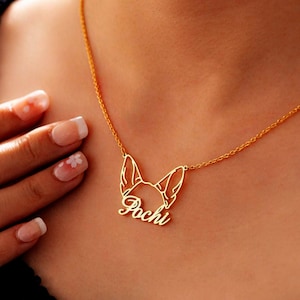 Custom Dog Name Necklace, Dainty Dog Ears Necklace, Custom Pet Jewelry, Pet Memorial Gift, Personalized Dog Pendant, Gifts for Dog Mom