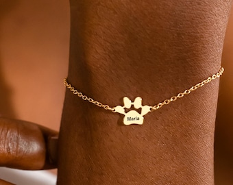Pulsera con huella de pata grabada, regalos para amantes de las mascotas, regalo conmemorativo para mascotas, pulsera con nombre de perro, joyería de recuerdo para mascotas, pulsera con huella de pata, regalos de Navidad