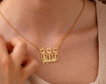 Custom Named Cat Necklace, Personalized Cat Named Necklace, Cat Silhouette Necklace, Memorial Cat Mom Gift, Birthday Gift for Cat Lovers