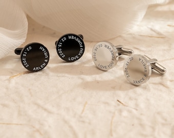 Customized Name & Date Cufflinks,Custom Name Cuff Links for Dad,Personalized Cufflinks Gift for Men,Anniversary Gifts for Him,Birthday Gift