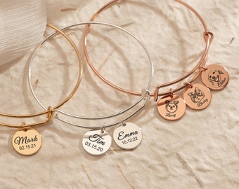 Bracelet personnalisé, bracelet nom de famille personnalisé, bracelet initial, bracelet gravé avec photo d'animal de compagnie, cadeau de fête des mères, cadeau de mariage pour elle