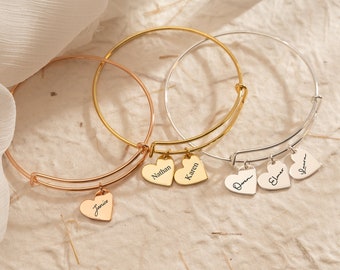 Bracciale personalizzato con cuore,bracciale con nome regolabile,bracciale personalizzato inciso con nome di famiglia,regalo per la festa della mamma, regalo di compleanno per lei