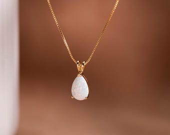 Dainty Opal Pendant Necklace, Moon Stone Necklace, Opal Jewelry with Teardrop Pendant, October Birthstone,Gift for Her,Birthday Gift for Mom