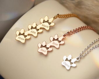 Custom Paw Name Necklace, Paw Print Name Necklace, Multiple Name Necklace, Animal Necklace, Pet Memorial Necklace, Mom Gift, Birthday Gifts