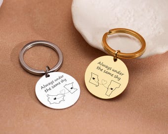 Country Map Keychain, Personalized Two Countries Disc Keychain, Long Distance Relationship Gift, Gift for Friend, the Couple,  Birthday Gift