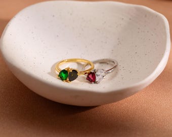 Pear Toi Et Moi Ring, Duo Teardrop Birthstone Ring, Custom Promise Ring, Personalized Gifts, Couples Jewelry, Anniversary Gift, Gift for Mom
