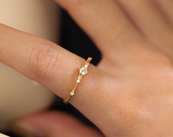 Silver Promise Ring for Her, Dainty Engagement Ring, Unique Womens Promise Ring, Minimalist Engagement Ring, Gift for Her, Anniversary Gift