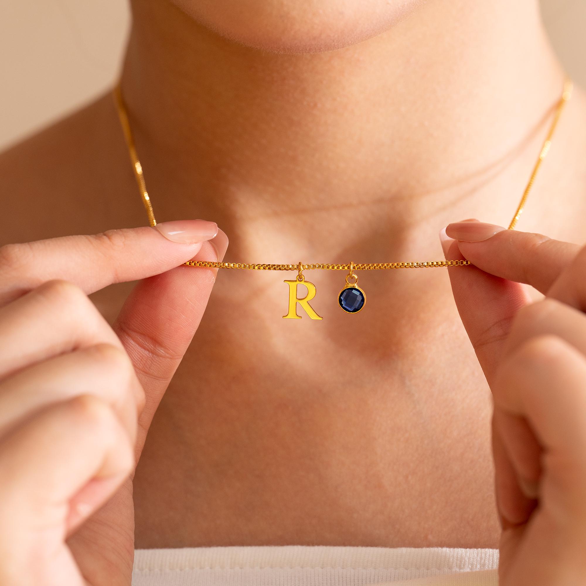 Collana Con Iniziale E Pietra Portafortuna Dixbix - Regalo Personalizzato Per Donne Con Scatola, Oro Rosa E Strass