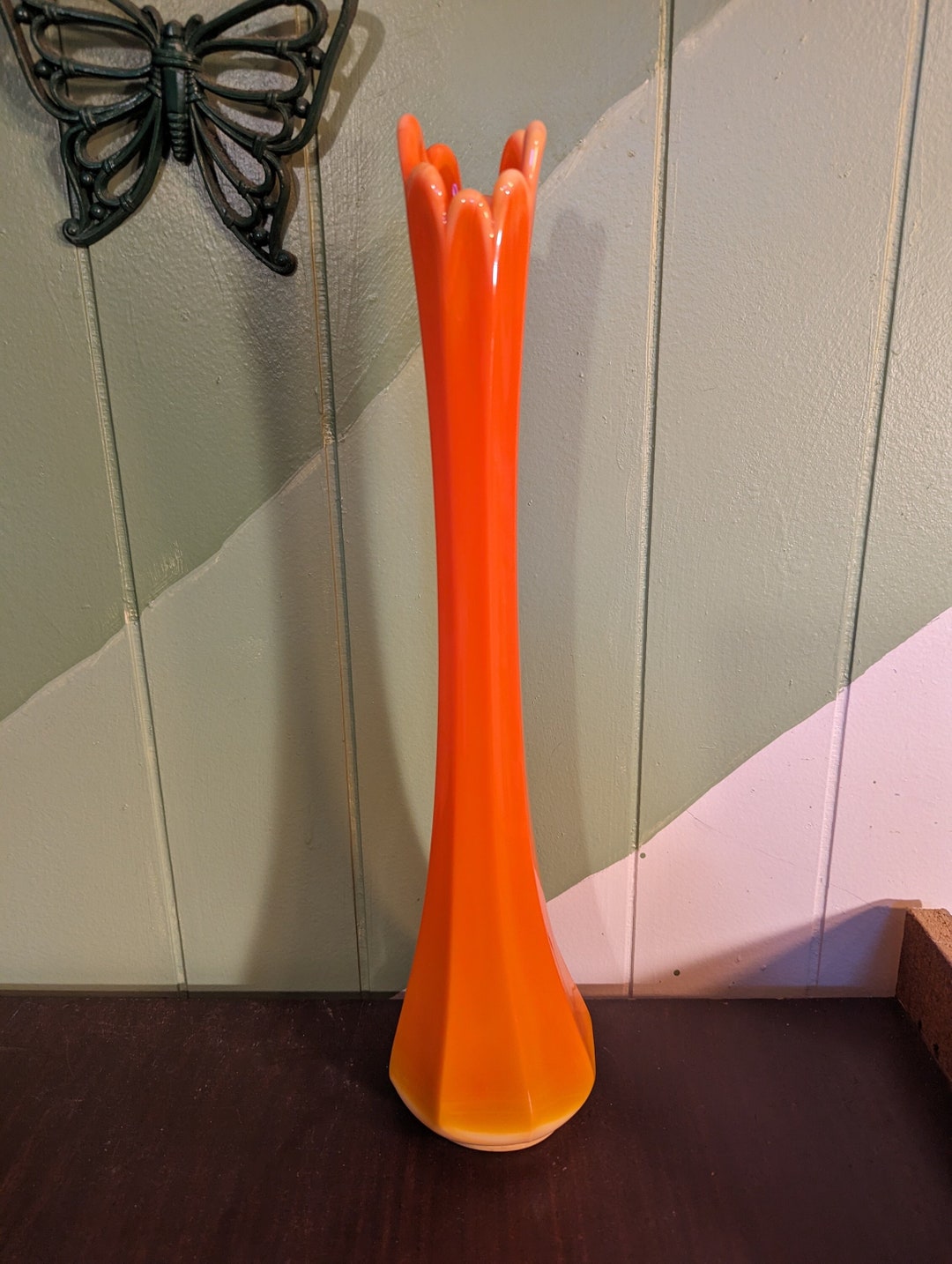 Vintage L.E. Smith Swung Vase Bittersweet Orange Etsy