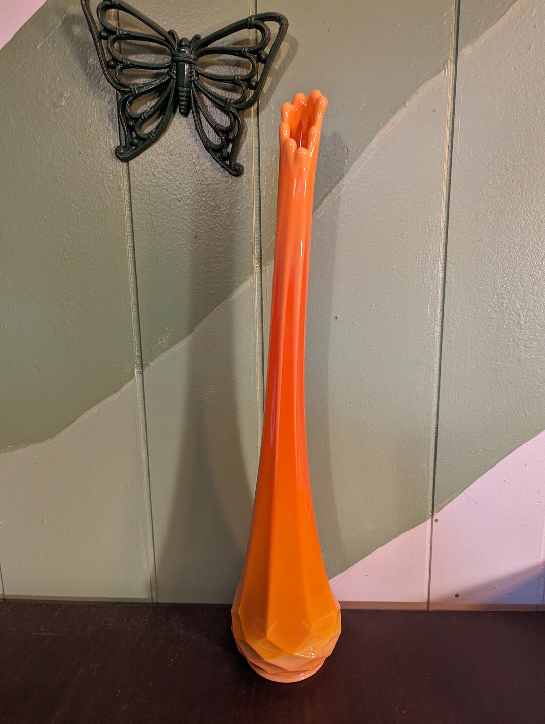 Vintage L.E. Smith Swung Vase Bittersweet Orange Etsy