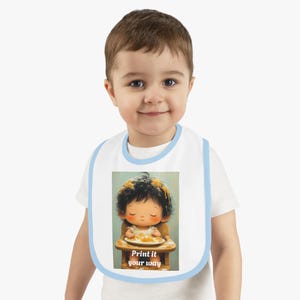 Personalize this Adorable Baby Bib, with Contrast Trim Toddler Feeding Gift, Cute Designs, Fun Mealtime, Baby Shower, First Birthday, Velcro
