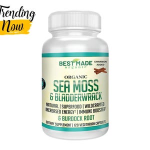 Organic Sea Moss Capsules - Alkaline Vegan Superfood with Bladderwrack & Burdock Root - 100 Count, All Vegan Nutritional Boos