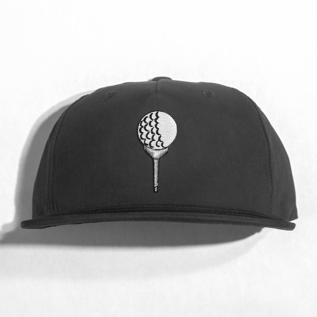 Golf Ball on Tee Black Rope Snapback Hat Unisex Vintage Style Golf