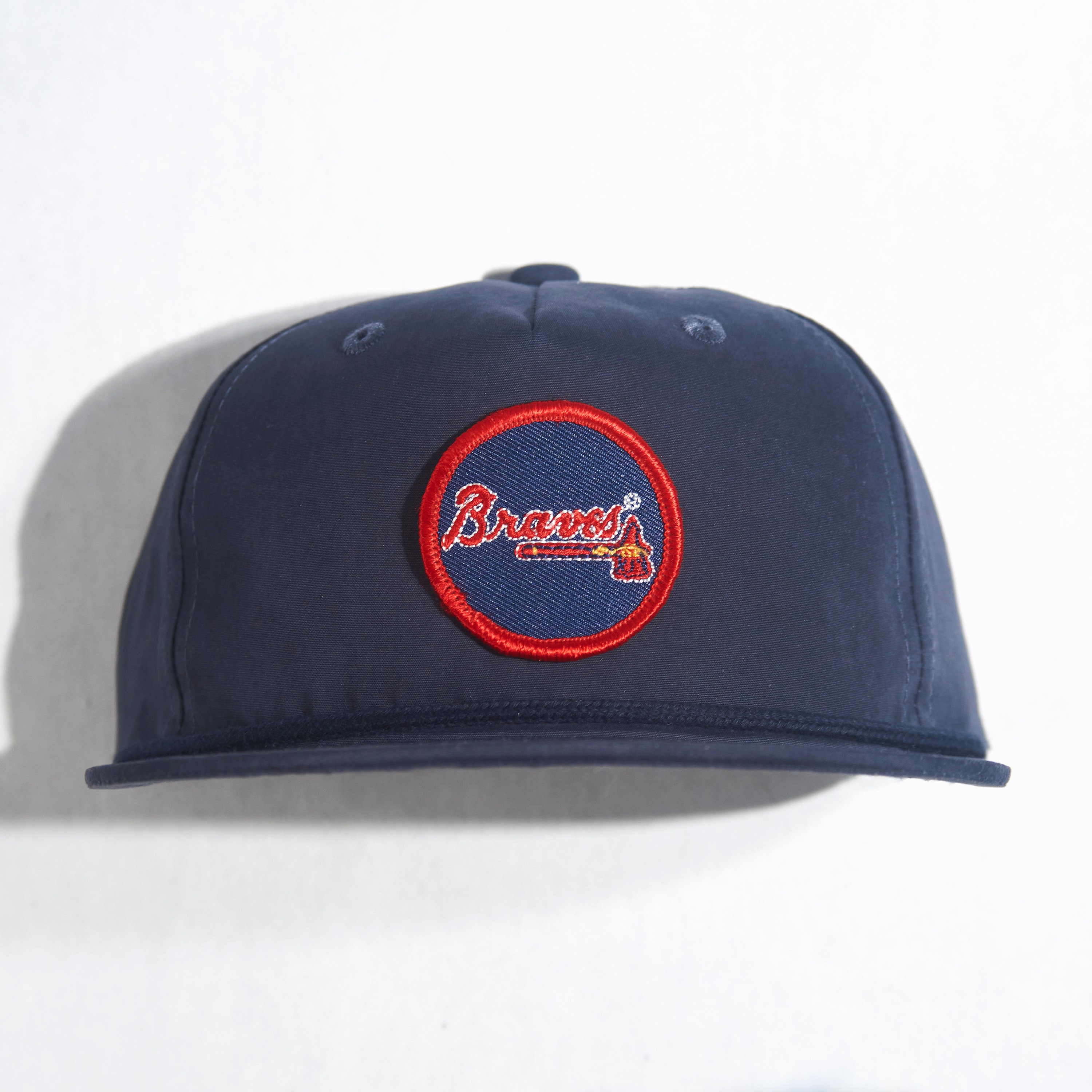 Atlanta Braves New Era Script Trucker 9FIFTY Snapback Hat - Navy