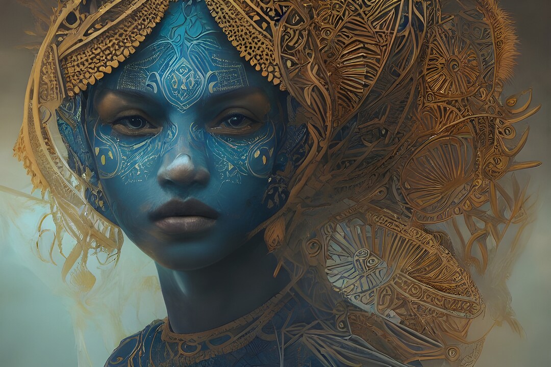 Blue Faced Girl AI Generated Digital Art Etsy