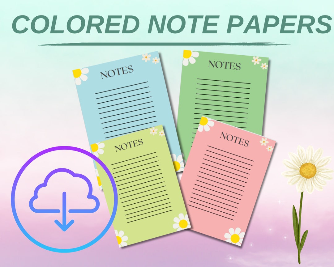 Colored Note Papers / Cute Notes / Daisy Notes / Digital Notes Etsy