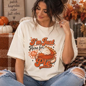 Ik ben hier alleen voor de taart! T-shirt | Grappig Thanksgiving-shirt | Retro Thanksgiving-shirt | Pompoentaart-shirt | Herfst-T-shirt