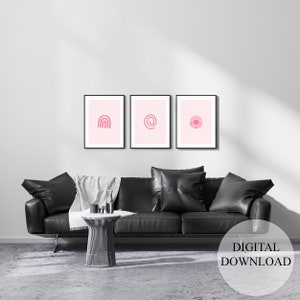 3 Pieces Modern Abstract Wall Decorative Digital Prints, Dusty Pink Wall Art, Simple Clean Barbie Style Wall Decoration, Printable Wall Art