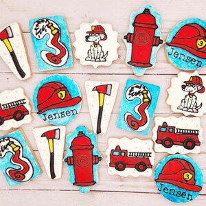 Fire truck cookies, birthday cookies, fire station, first responder gift