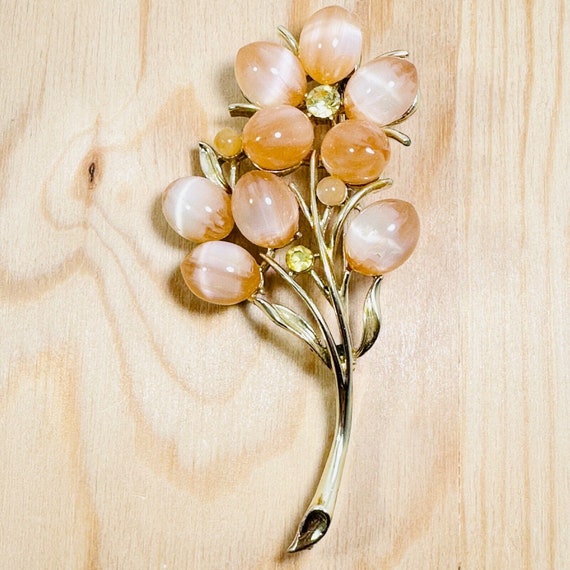 CORO Flower Brooch Vintage Pink Moonstones and Ci… - image 5