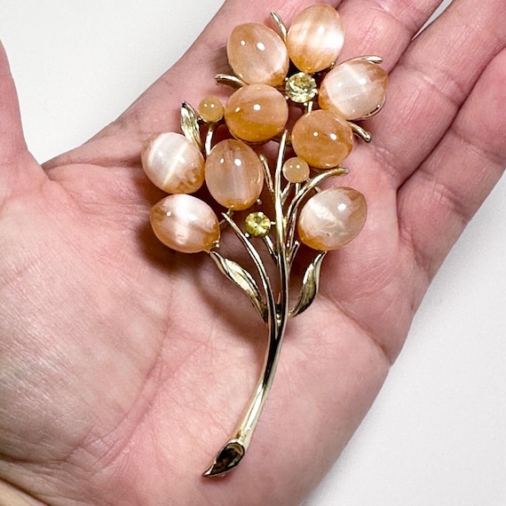 CORO Flower Brooch Vintage Pink Moonstones and Ci… - image 1