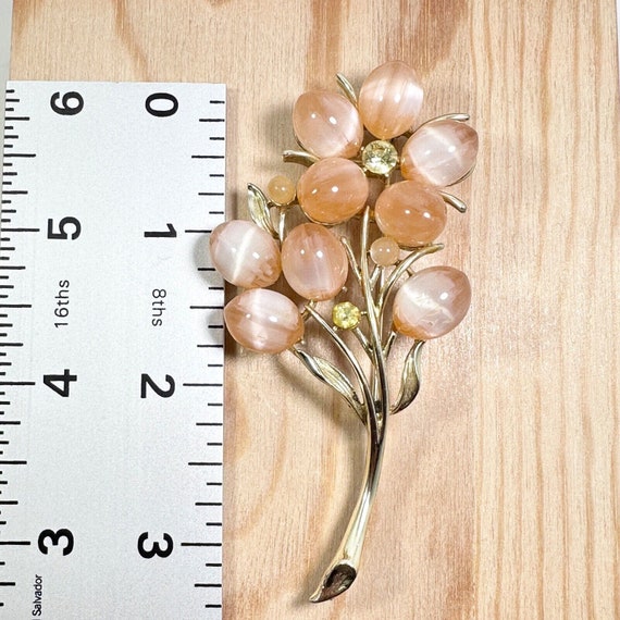 CORO Flower Brooch Vintage Pink Moonstones and Ci… - image 10