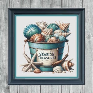 Nautical Threads 02 Cross Stitch Pattern downloadable PDF pattern - Sea Shells Beach Bucket - large print PDF OR Pattern Keeper Compatible