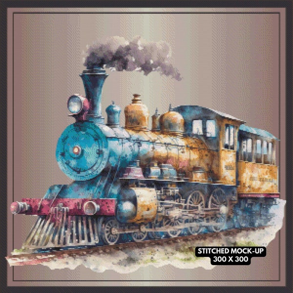 Steam Train 02 Kreuzstichmuster zum Herunterladen PDF-Muster - Aquarell - Großdruckmuster ODER Musterbewahrer