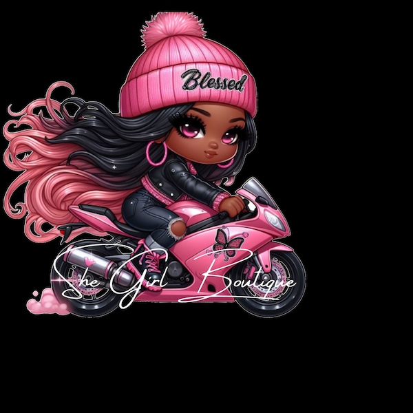 Pink Chibi Blessed Biker Girl, Blessed Biker Girl, Biker Girl, Biker Babe - For Crafters Only