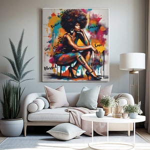 Digital Download Artwork:  Black Woman Wall Art | Printable Canvas Art | Digital Wall Art - Powerful Black Woman | African American Wall Art
