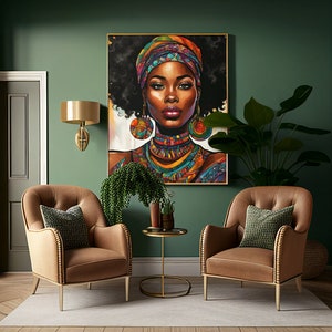 Digital Download Artwork:  Black Woman Wall Art | Afro Digital Canvas Art | Printable Canvas Art | Digital Wall Art | African American Art