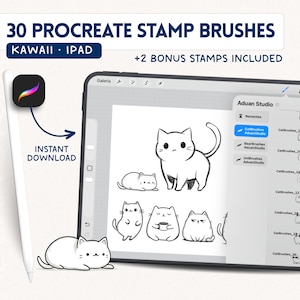 30 Kawaii Cat Procreate Stamp Brushes Cute Kitten Stamps iPad Drawing Brushes Digital Planner Sticker Design Descarga Instantánea