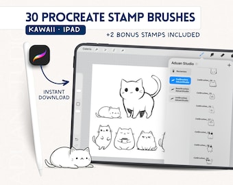 30 Kawaii Cat Procreate Stamp Brushes Cute Kitten Stamps iPad Drawing Brushes Digital Planner Sticker Design Instant Download