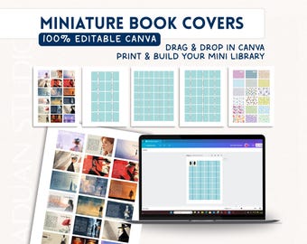 Miniature Book Covers Template | Mini Library Canva Printable | Editable Drag & Drop | Tiny Book Covers