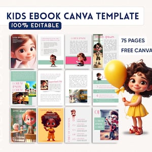 Kids Ebook Canva Template | 75-Page Editable Children's Book | Digital Download for Content Creators image 1