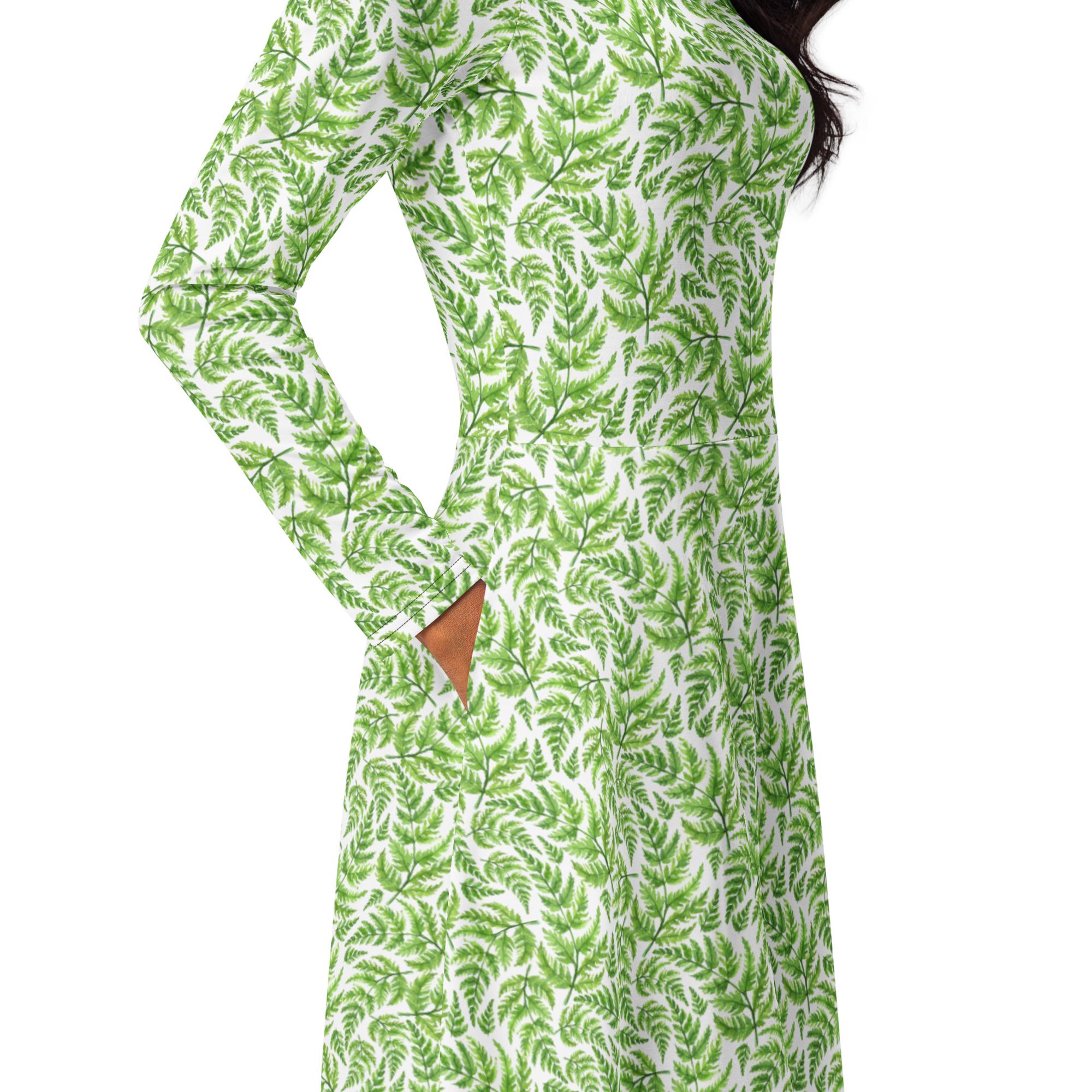 green fern print dress This is Unfolded Fern Relaxed Dress - Ecru & Green Leaf Print