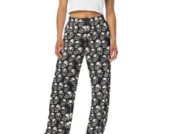 Skulls wide-leg pants, Goth Pajama Pants, Skull Pants, Gothic Pajamas, Comfy Pajama Pants, Plus Size Pajamas