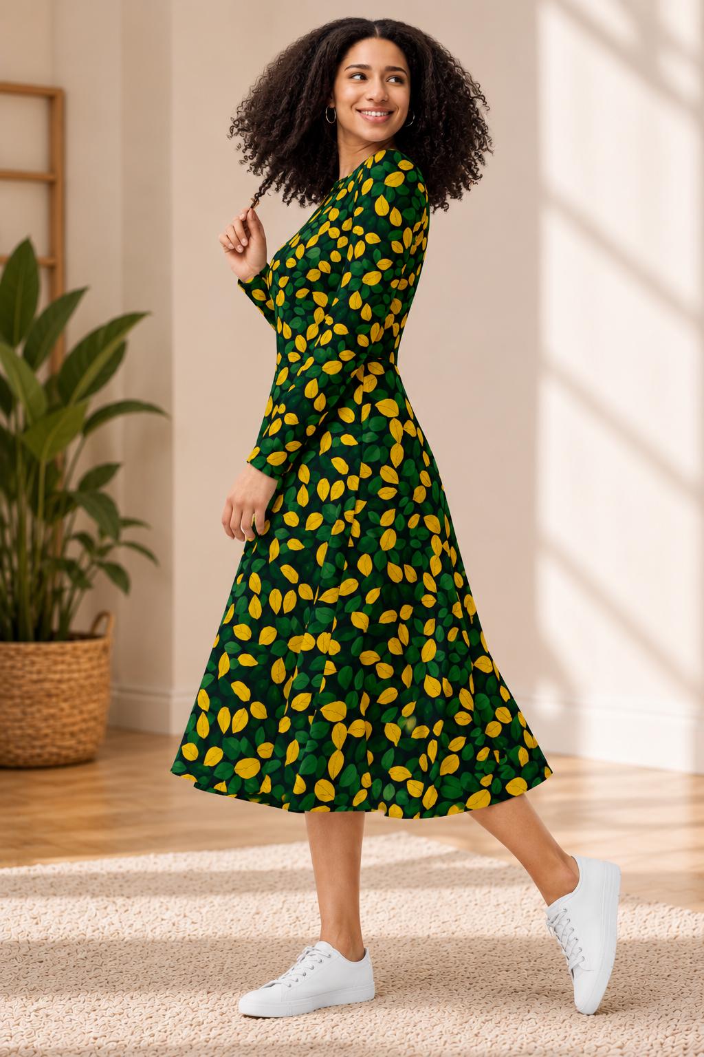 green dress with leaves Leaf women's party wear