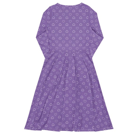 Purple Hearts Long Sleeve Dress with Pockets, Women's Clothing, Plus Size Dresses, Valentines Day Dress, Modest Dresses for Her