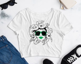 Cool Medusa Women’s Crop Tee, Medusa Shirt, Cool Crop Top, Mythology Shirt, Medusa T-Shirt, Women's Top