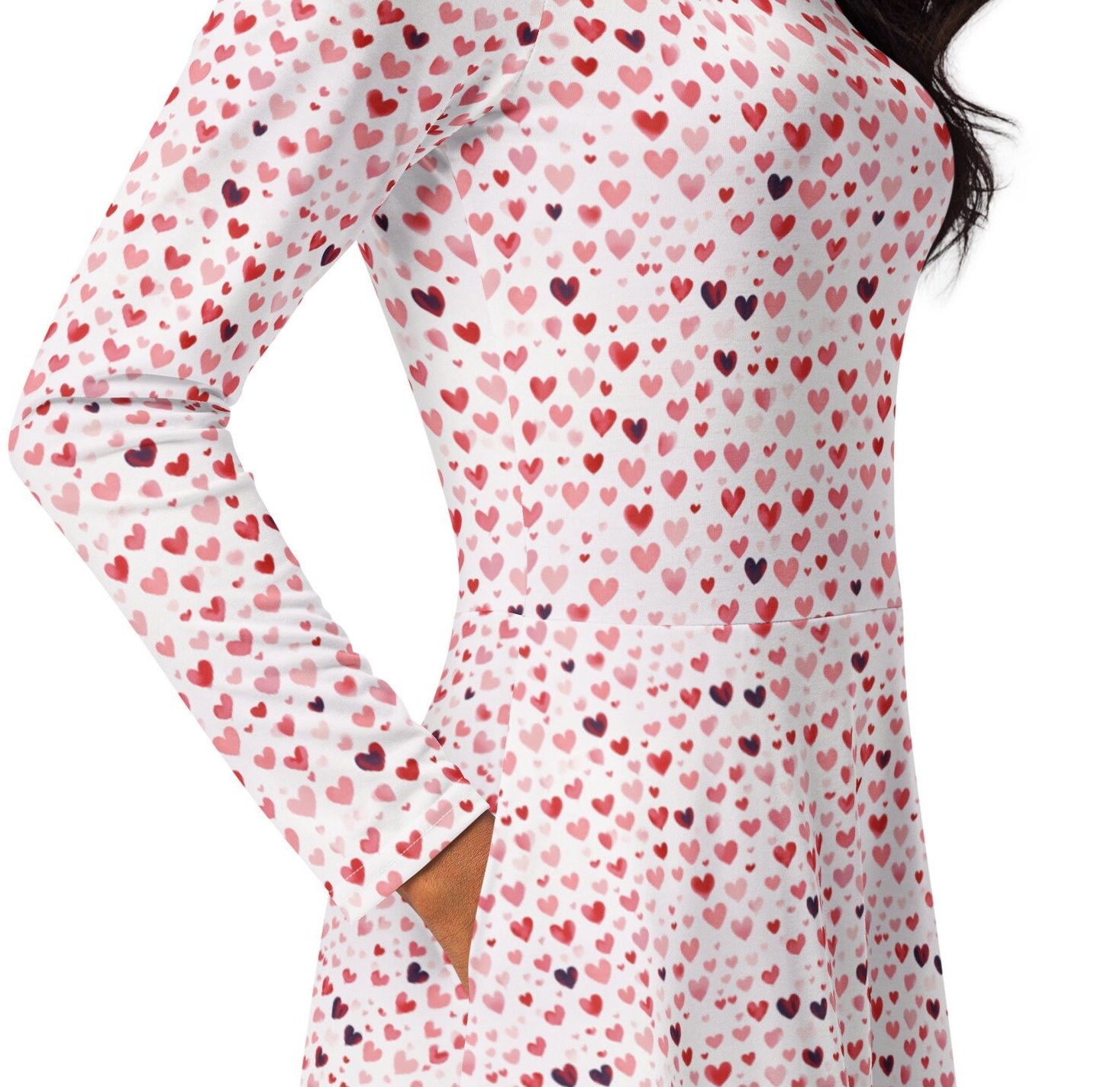 chinese dress ladies Sequin Heart Round Neck Long Sleeve Mini Dress White / L