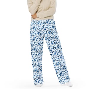 Blaue Blumen weites Bein Pyjama Hose, Loungewear, Pyjama Hose, Bequeme Plus Größe Jogginghose, Fleur de Joy Jogginghose