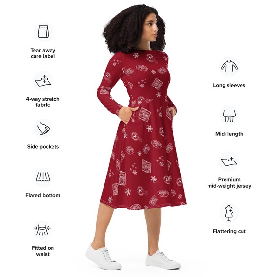 fitted lace wedding dress Kristyn Long Sleeve Midi Dress - Red main image 0