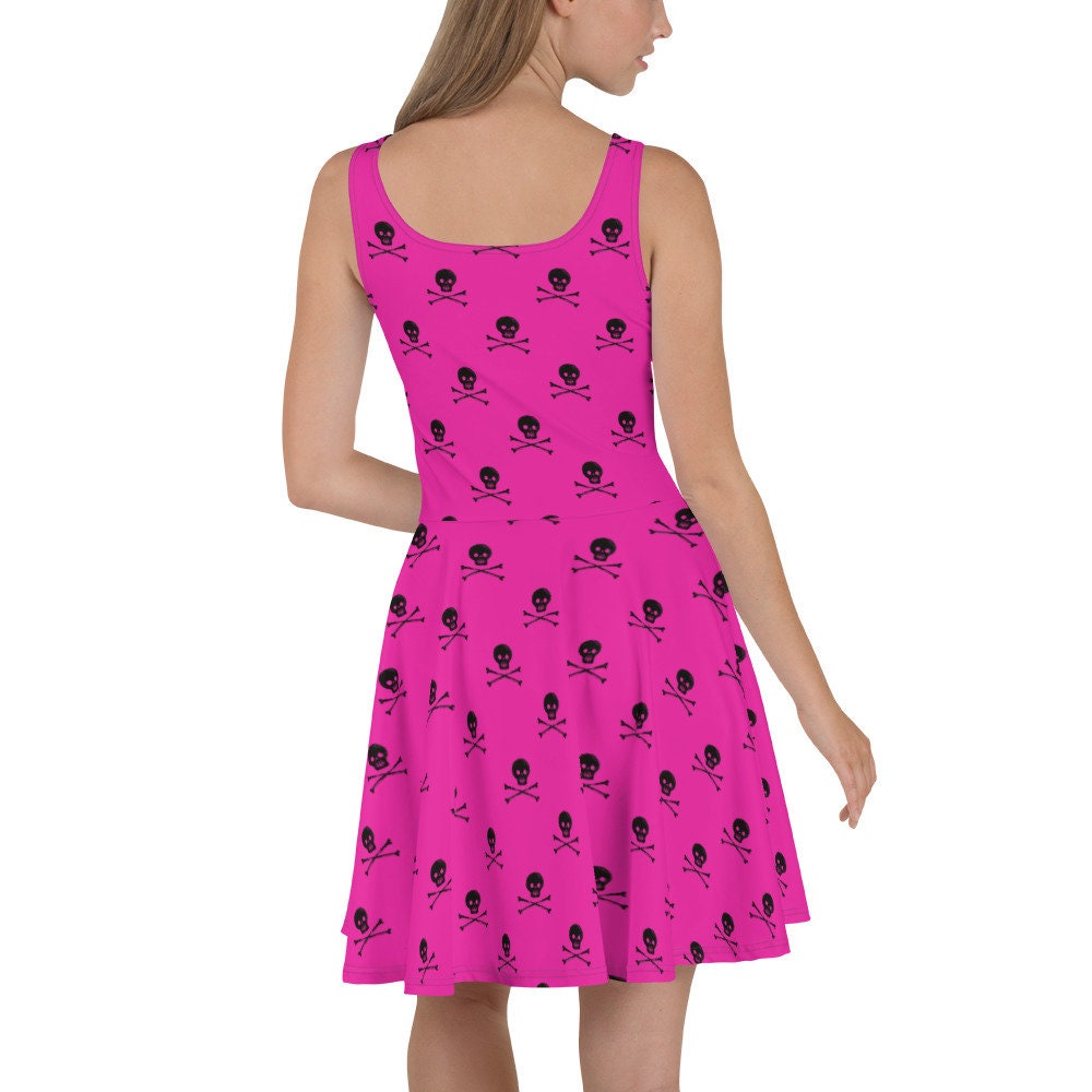 pink skull dress Women's Pink Skulls Short Sleeve O-neck Dress
