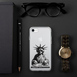 DJ Lady Liberty Przezroczyste etui na iPhone®, Etui na telefon Statua Wolności, Przezroczyste etui na iPhone'a, Prezent na akcesorium do iPhone'a, Etui na iPhone'a w Nowym Jorku